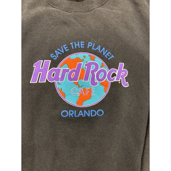 Vintage 80s Faded Hard Rock Cafe Orlando Sweater Save The Planet Black USA Sz XL - Picture 9 of 9